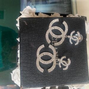 Channel rhinestone logo earrings